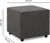 A dark gray cube-shaped ottoman with dimensions indicated by lines and text. Produktbild-Vorschau