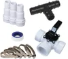 A collection of plumbing fittings and accessories for solar systems and heat pumps, laid out on a white background. Produktbild-Vorschau