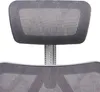 A close-up view of the headrest and upper backrest of a gray mesh office chair with a white frame. Produktbild-Vorschau