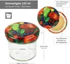 A glass jar with a decorative lid, showing dimensions and details. Produktbild-Vorschau