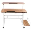 A two-tiered adjustable computer desk with a wood-grain finish and white metal frame, shown against a white background. Produktbild-Vorschau