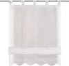 A white sheer curtain with tab tops and decorative stitching at the bottom. Produktbild-Vorschau