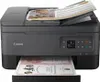 A Canon Pixma Ts7450A printer is shown from the front, with a document in the output tray and papers in the feeder. Produktbild-Vorschau