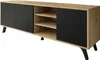 A TV cabinet with wooden accents and black doors, shown from a side angle. Náhled obrázku produktu