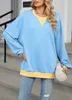 ASKSA Damen Sweatshirt Oversized Farbblock Rundhals Casual Produktbild-Vorschau 4