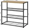 A product image of a three-tiered shoe rack with a light oak top and black metal frame. Produktbild-Vorschau