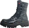 A black patent leather boot with a thick sole and rainbow stitching. Anteprima dell’immagine prodotto