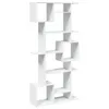 A white, modern, multi-level bookshelf against a white background. Náhľad obrázku produktu