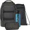 A set of school supplies including a backpack, pencil case, and water bottle, all with a reflective, iridescent pattern. Produktbild-Vorschau