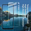 A smartphone screen protector is shown over a smartphone displaying a mountain landscape. Produktbild-Vorschau