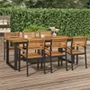 An outdoor dining set on a wooden deck, with a hedge in the background. Podgląd zdjęcia produktu