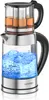 A glass electric kettle with a tea infuser is shown on a white background. Voir les images du produit