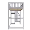 A gray loft bed with stairs against a white background. Produktbild-Vorschau