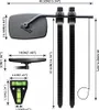 A diagram showing the dimensions of a caravan mirror and related accessories. Náhľad obrázku produktu