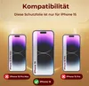 The image shows three iPhones of different sizes, with a protective film applied to their screens. The text indicates compatibility information for the protective film. Produktbild-Vorschau
