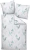 A set of bedding with a floral pattern, including a duvet cover and two pillowcases, laid out on a white background. Produktbild-Vorschau