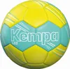 A yellow and teal handball with the brand name "Kempa" printed on it. Voir les images du produit