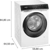 A white Siemens washing machine with dimensions indicated by lines and text. Produktbild-Vorschau