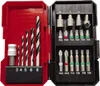 A tool kit with drill bits and screwdriver bits laid out in a red and black case. Produktbild-Vorschau