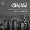 Close-up of a grey fabric with text overlays describing its features. Anteprima dell’immagine prodotto