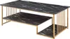 A modern coffee table with a black marble-effect top and gold metal frame. Voir les images du produit