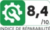 A green square with a white gear and wrench icon on the left, and a score of 8.4/10 on the right. Below the score, the text 'INDICE DE RÉPARABILITÉ' is displayed. Produktbild-Vorschau
