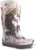 A pair of tall rain boots with a colorful, artistic pattern. Produktbild-Vorschau