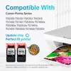 A marketing image showing compatible ink cartridges for a Canon Pixma printer, along with a list of compatible printer models and a close-up of the ink cartridge chip. Produktbild-Vorschau