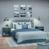 A bedroom scene with a bed, nightstands, and artwork on the wall. Produktbild-Vorschau