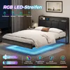 A bed with LED lighting underneath, showcasing different lighting modes and features. Produktbild-Vorschau