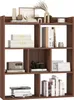 A wooden bookshelf filled with books and decorative items. Produktbild-Vorschau