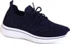 A single blue sneaker with white accents is shown from a side-diagonal angle against a white background.