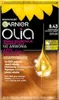 A box of Garnier Olia hair dye with a prominent image of a golden oil drop and a swatch of colored hair. Podgląd zdjęcia produktu