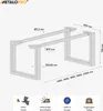 A diagram of metal table legs with dimensions and feature icons at the bottom. Produktbild-Vorschau