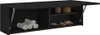 A black wooden bathroom cabinet with its top door open, revealing rolled towels and bathroom accessories inside. Anteprima dell’immagine prodotto