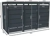 A diagram of a three-door trash bin enclosure with dimensions indicated. Produktbild-Vorschau
