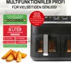 A marketing image for a GOURMETmaxx air fryer, showcasing its features and capacity. Produktbild-Vorschau
