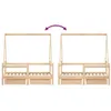 Two identical wooden beds are shown side-by-side against a white background. An arrow graphic above indicates a transition or comparison between the two beds. Produktbild-Vorschau