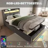 A bedroom scene featuring a bed with storage and LED lighting. Voir les images du produit