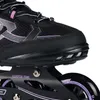 A close-up view of the front part of a black and purple inline skate. Voir les images du produit