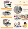 A collage of images showcasing a 3-in-1 children's table and chair set in different configurations and uses. Produktbild-Vorschau