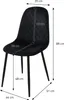 A black velvet dining chair with dimensions indicated by measurement lines and text. Produktbild-Vorschau