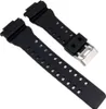 Two black watch straps with a silver buckle, laid out diagonally on a white background. Anteprima dell’immagine prodotto