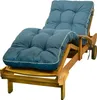 A blue cushioned wooden chaise lounge is shown against a white background. Produktbild-Vorschau