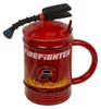 A red mug shaped like a fire extinguisher with the word "FIRE FIGHTER" printed on it. Produktbild-Vorschau