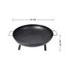 A black metal fire pit with three legs and two handles, shown from a side-angle on a white background. Dimensions are indicated by lines and text. Produktbild-Vorschau