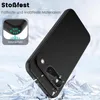 A black phone case is shown falling onto ice, with graphics illustrating its protective features. Náhled obrázku produktu