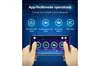A smartphone displaying different control modes for an app, with hands holding the phone. Voir les images du produit