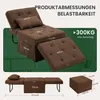 Diagrams and measurements of a brown sofa bed and ottoman. Náhled obrázku produktu