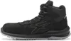 A black high-top safety shoe with a grey sole and a white logo on the side. Produktbild-Vorschau